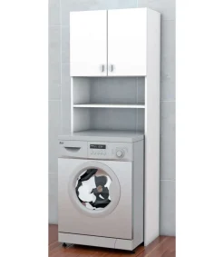 Mueble para lavadora en acabado blanco brillo 64 cm(ancho) 180 cm(altura) 36 cm(fondo)