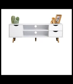 Mueble para televisión Md-Fiano 2 cajones 1puerta acabado blanco, 120cm(ancho) 41cm(altura) 28cm(fondo).