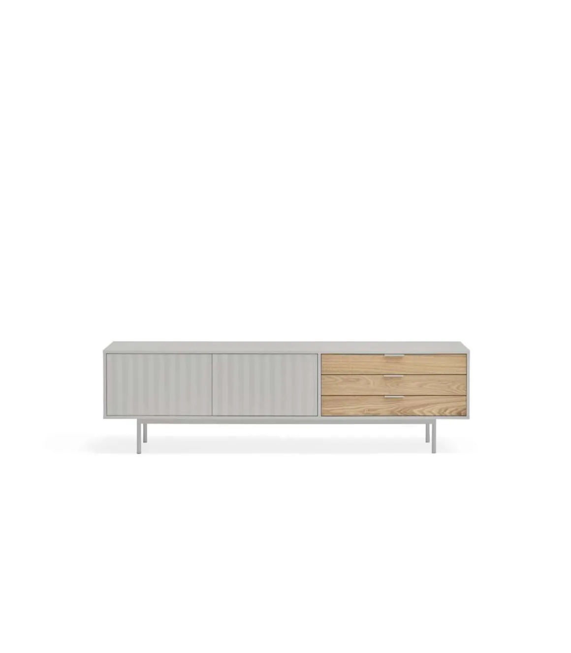 Mueble para televisión modelo Sierra 2 puertas 3 cajones acabado gris claro/roble, 40cm(ancho) 52cm(alto) 180cm (largo)