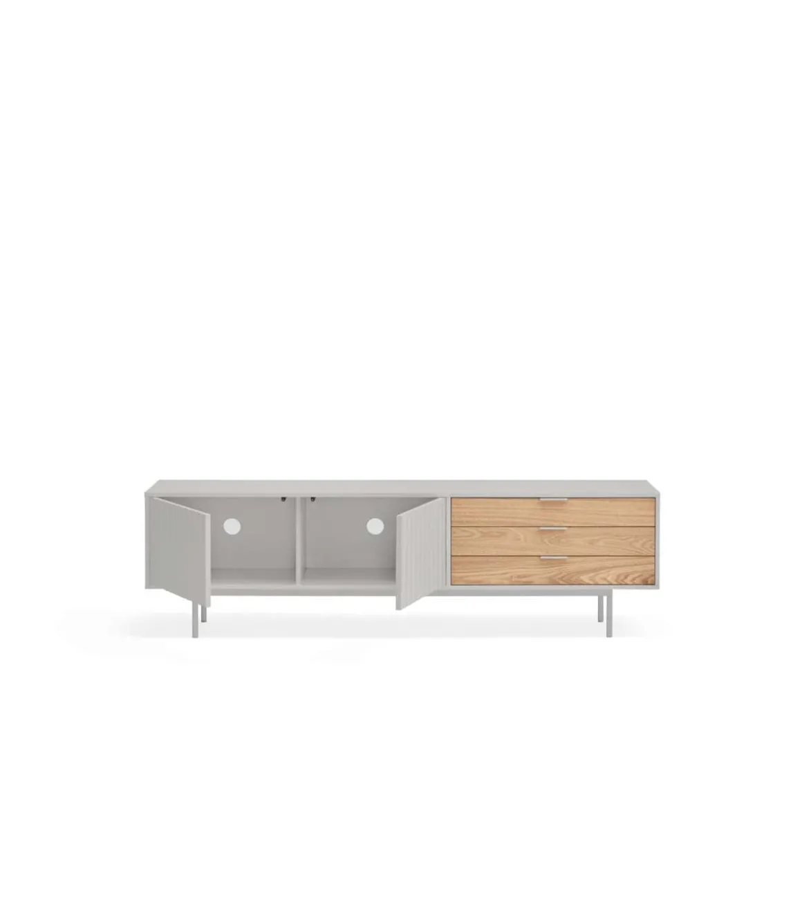 Mueble para televisión modelo Sierra 2 puertas 3 cajones acabado gris claro/roble, 40cm(ancho) 52cm(alto) 180cm (largo)