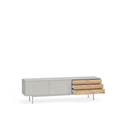 Mueble para televisión modelo Sierra 2 puertas 3 cajones acabado gris claro/roble, 40cm(ancho) 52cm(alto) 180cm (largo)