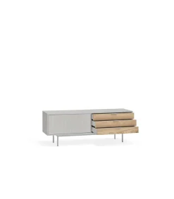 Mueble para televisión modelo Sierra 1 puerta 3 cajones acabado gris claro/roble, 140cm(ancho) 52cm(alto) 40cm (largo)