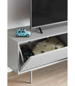 Mueble para televisión modelo Sierra 1 puerta 3 cajones acabado gris claro/roble, 140cm(ancho) 52cm(alto) 40cm (largo)