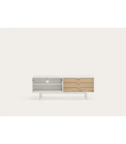 Mueble para televisión modelo Sierra 1 puerta 3 cajones acabado blanco/roble, 140cm(ancho) 52cm(alto) 40cm (largo)