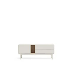Mueble para televisión modelo Corvo 1 puerta 2 cajones acabado crema, 140cm(ancho) 56cm(alto) 40cm (largo)
