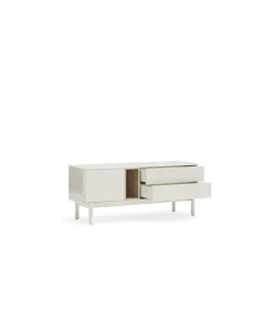 Mueble para televisión modelo Corvo 1 puerta 2 cajones acabado crema, 140cm(ancho) 56cm(alto) 40cm (largo)