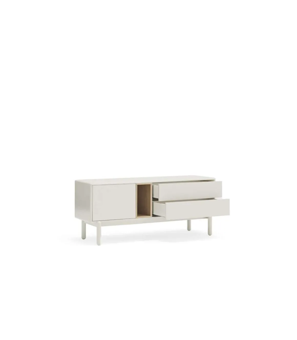 Mueble para televisión modelo Corvo 1 puerta 2 cajones acabado crema, 140cm(ancho) 56cm(alto) 40cm (largo)