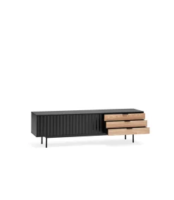 Mueble para televisión modelo Sierra 2 puertas 3 cajones acabado negro/roble, 40cm(ancho) 52cm(alto) 180cm (largo)