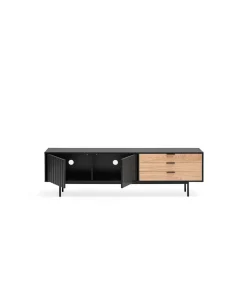 Mueble para televisión modelo Sierra 2 puertas 3 cajones acabado negro/roble, 40cm(ancho) 52cm(alto) 180cm (largo)