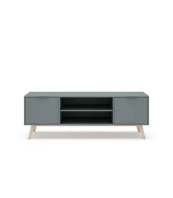 Mueble para televisión Nicolás 2 puertas 2 huecos acabado verde kaki/cera blanca, 53cm(alto) 140cm(ancho) 40cm(fondo)..