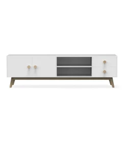 Mueble para televisión 2 puertas 2 cajones 2 huecos Campos acabado blanco/blanco cera 52cm(alto) 180cm(ancho) 40cm(largo)