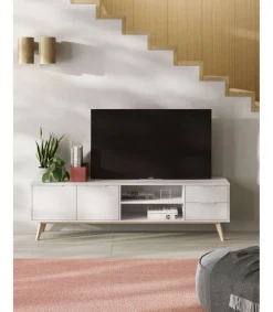Mueble para televisión 2 puertas 2 cajones 2 huecos Campos acabado blanco/blanco cera 52cm(alto) 180cm(ancho) 40cm(largo)