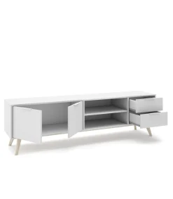 Mueble para televisión 2 puertas 2 cajones 2 huecos Campos acabado blanco/blanco cera 52cm(alto) 180cm(ancho) 40cm(largo)