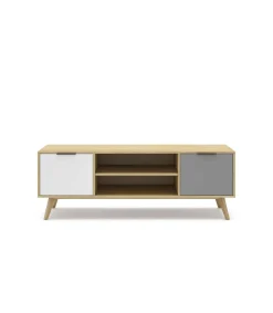 Mueble para televisión 2 puertas 2 huecos Elfo acabado roble, 52cm(alto) 140cm(ancho) 40cm(largo)