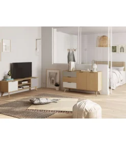 Mueble para televisión 2 puertas 2 huecos Elfo acabado roble, 52cm(alto) 140cm(ancho) 40cm(largo)