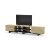 Mueble para televisión 2 puertas y 6 huecos Celia acabado roble/negro, 44cm(alto) 230cm(ancho) 35.6cm(largo).