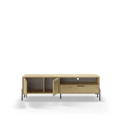 Mueble para televisión 2 puertas, 1 cajón y hueco India acabado roble/negro, 50.5cm(alto) 164cm(ancho) 35cm(largo).