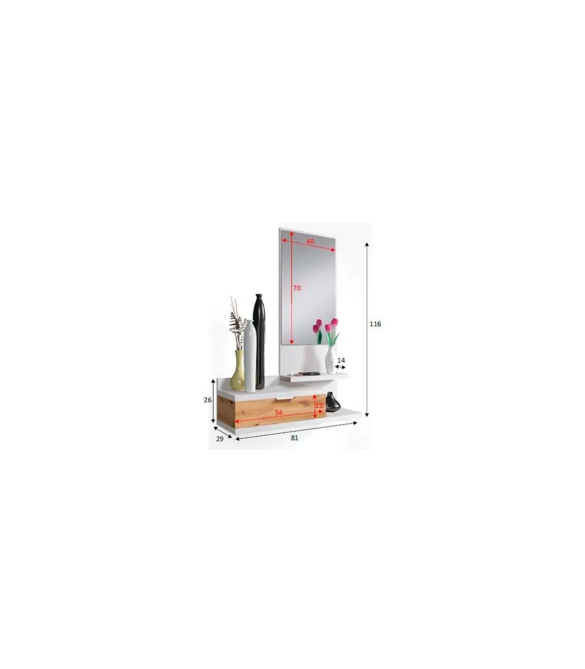 Mueble Recibidor Loira acabado blanco artik y roble nordish 1,16 cm (alto) x 0,81cm (ancho) x 0,29 ( fondo)