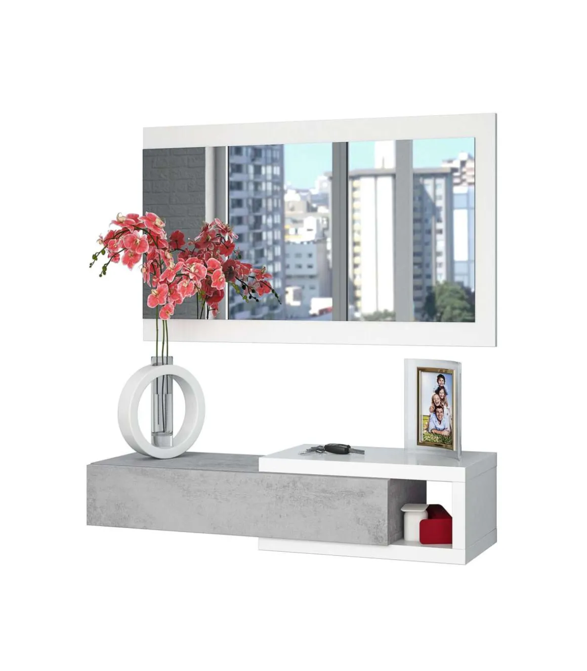 Mueble recibidor Zoe en gris cemento.