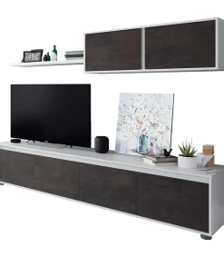 Mueble salon Alida Blanco Artik- Oxido 43 cm(alto)200 cm(ancho)41 cm(largo)