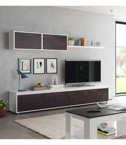 Mueble salon Alida Blanco Artik- Oxido 43 cm(alto)200 cm(ancho)41 cm(largo)