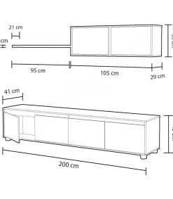 Mueble salon Alida Blanco Artik- Oxido 43 cm(alto)200 cm(ancho)41 cm(largo)