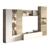 Mueble salon Macael en roble canadian y blanco brillo con led 185 cm(alto)260 cm(ancho)42 cm(largo)