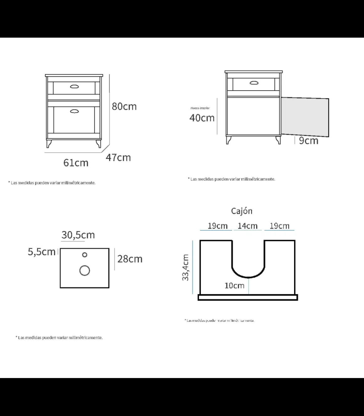 Mueble sin lavabo Toscana en acabado color cambrian/blanco, 80cm(alto) 61cm(ancho) 47cm(largo)