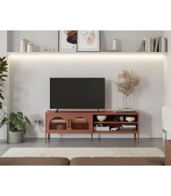Mueble televisión modelo Dora 2 puertas acabado metal terracota, 160cm(ancho) 50cm(alto) 35cm (largo)