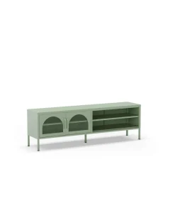 Mueble televisión modelo Dora 2 puertas acabado metal verde menta, 160cm(ancho) 50cm(alto) 35cm (largo)