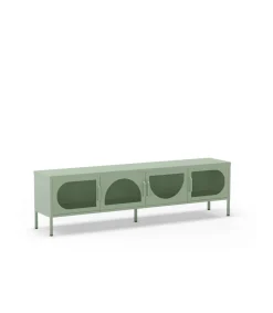 Mueble televisión modelo Toledo 4 puertas acabado metal verde menta, 180cm(ancho) 50cm(alto) 35cm (largo)
