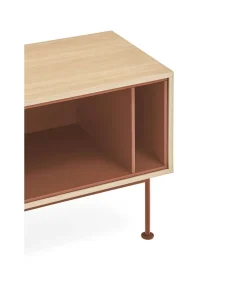 Mueble televisión modelo Yoko 1 puerta 2 cajones acabado roble/teja, 40cm(ancho) 58cm(alto) 180cm (largo)