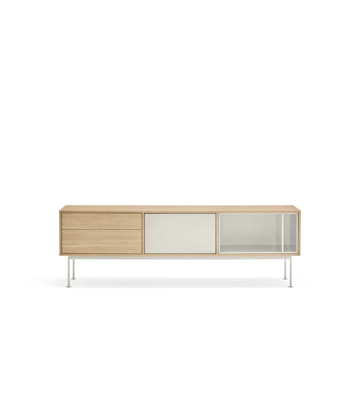 Mueble televisión modelo Yoko 1 puerta 2 cajones acabado roble/crema, 40cm(ancho) 58cm(alto) 180cm (largo)