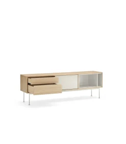 Mueble televisión modelo Yoko 1 puerta 2 cajones acabado roble/crema, 40cm(ancho) 58cm(alto) 180cm (largo)