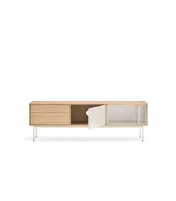 Mueble televisión modelo Yoko 1 puerta 2 cajones acabado roble/crema, 40cm(ancho) 58cm(alto) 180cm (largo)