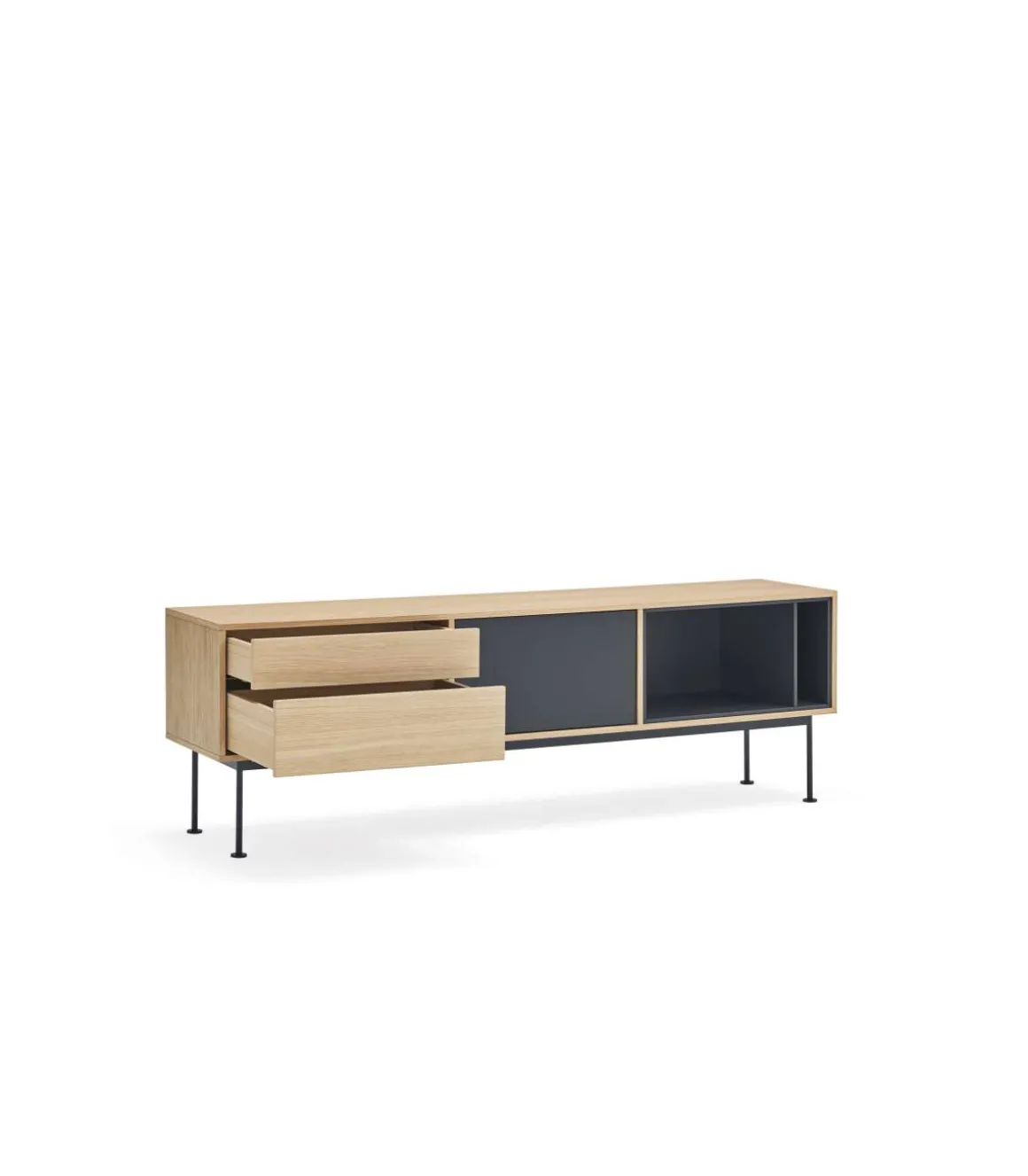 Mueble televisión modelo Yoko 1 puerta 2 cajones acabado roble/antracita, 40cm(ancho) 58cm(alto) 180cm (largo)