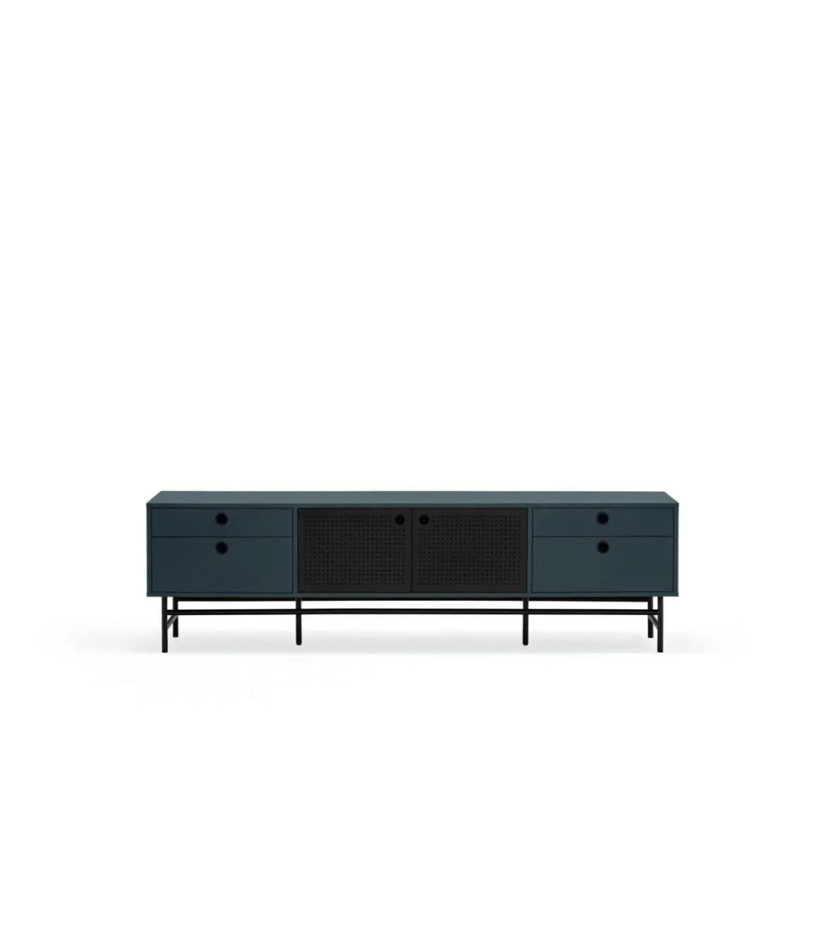 Mueble televisión para comedor modelo Punto 2 puertas 4 cajones acabado azul/negro, 40cm(ancho) 52cm(alto) 180cm (largo)
