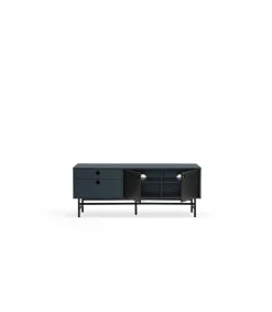 Mueble televisión para comedor modelo Punto 2 puertas 2 cajones acabado azul/negro, 140cm(ancho) 52cm(alto) 40cm (largo)