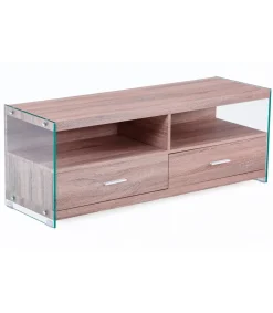 Mueble television Evan 2 cajones acabado roble con cristal 44 cm(alto)121 cm(ancho)39 cm(largo)