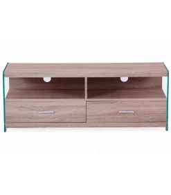 Mueble television Evan 2 cajones acabado roble con cristal 44 cm(alto)121 cm(ancho)39 cm(largo)