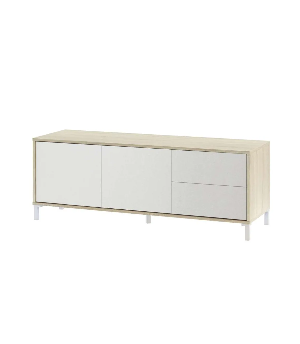 Mueble TV modelo Nabur en roble Canadian y blanco Artik, 130 cm (Ancho) x 47 cm (Alto) x 41 cm (Fondo)