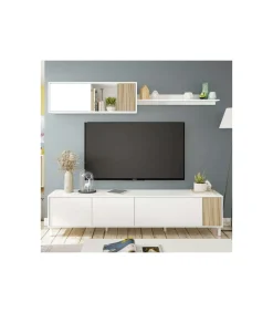 Mueble TV modelo Tempo en natur/blanco. 200 cm (Ancho) x 47 cm (Alto) x 40 cm (Fondo)