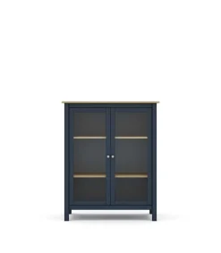 Mueble vitrina para comedor modelo Miguel 2 puertas acabado azul/roble, 40cm(fondo) 110cm(alto) 90cm (ancho).