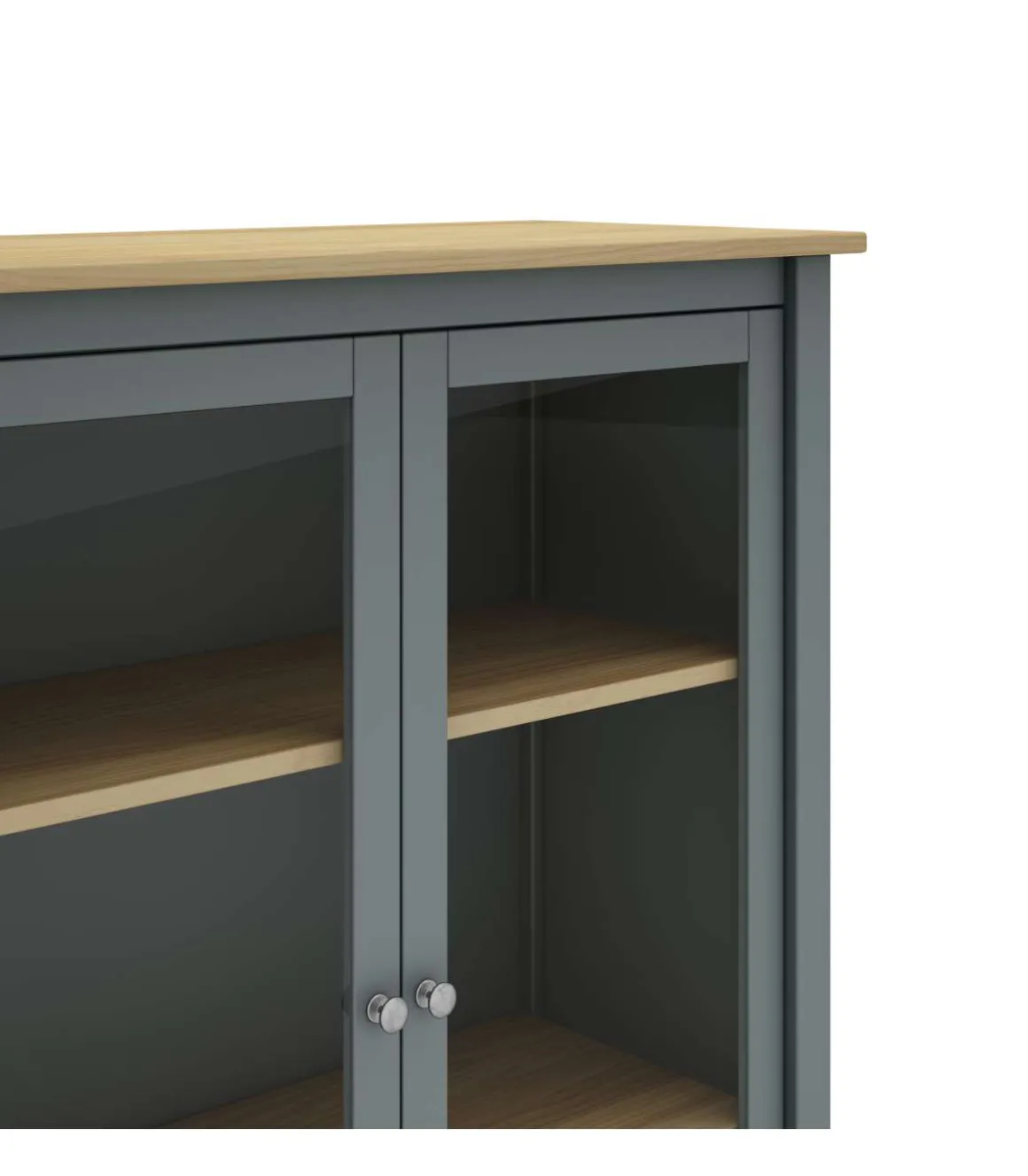 Mueble vitrina para comedor modelo Miguel 2 puertas acabado verde kaki/roble, 40cm(fondo) 110cm(alto) 90cm (ancho).
