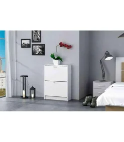 Mueble Zapatero Manila con 2 trampones en blanco. 60 cm(ancho) 81.6 cm(altura) 25 cm(fondo)