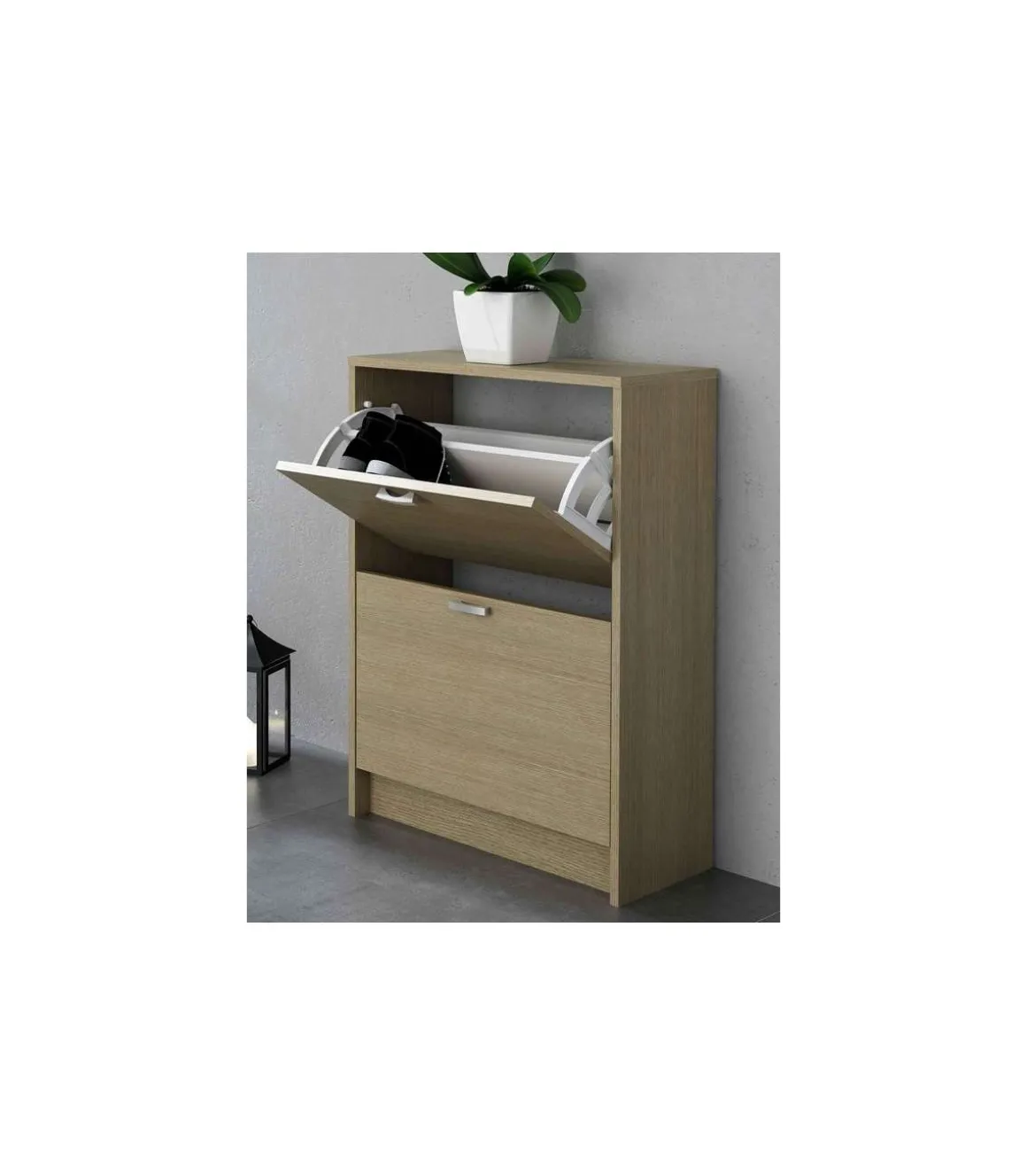 Mueble Zapatero Manila con 2 trampones en roble. 60 cm(ancho) 81.6 cm(altura) 25 cm(fondo)