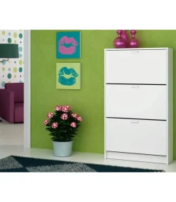 Mueble Zapatero Pili con 3 trampones en blanco. 70 cm(ancho) 120 cm(altura) 25 cm(fondo)