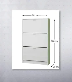 Mueble Zapatero Pili con 3 trampones en blanco. 70 cm(ancho) 120 cm(altura) 25 cm(fondo)