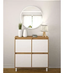 Mueble Zapatero Pili con 4 trampones en roble albar/blanco. 110cm(ancho) 110cm(altura) 20cm(fondo)