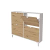 Mueble Zapatero Pili con 4 trampones en blanco soft/roble albar. 116.8cm(ancho) 97.4cm(altura) 20cm(fondo)